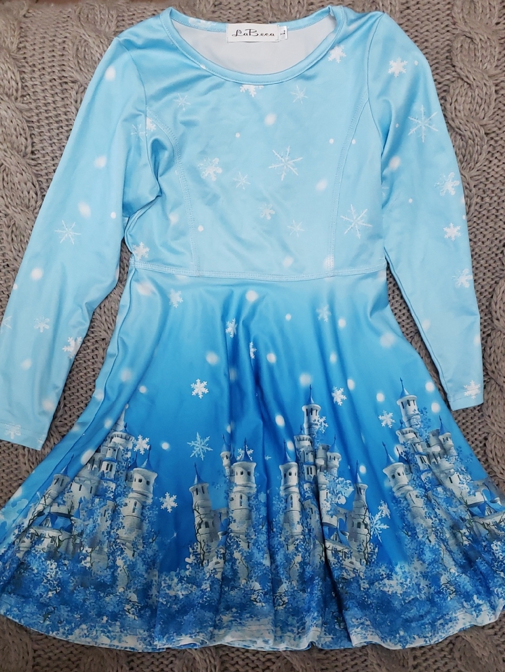 Girls Blue Snowflake Castle Skater Dress